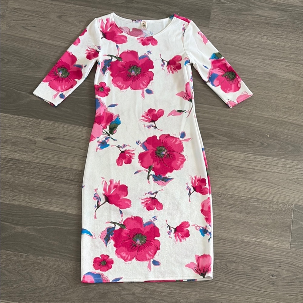 LARA Pink Sheath Dress with 3/4 Sleeves for Wedding
